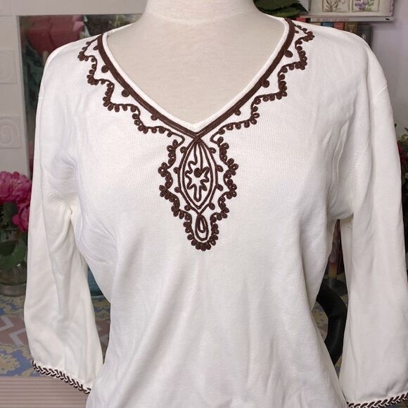 🌷 Joseph A 🌷 Vintage Flounce Flare Sleeve Sweater V Neck - Picture 3 of 6